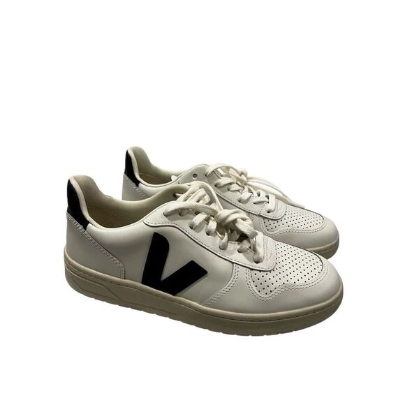 Veja Women's White Black V-10 CWL Lace Up Leather Sneaker Shoes Size 9 NWOT - Picture 4 of 11